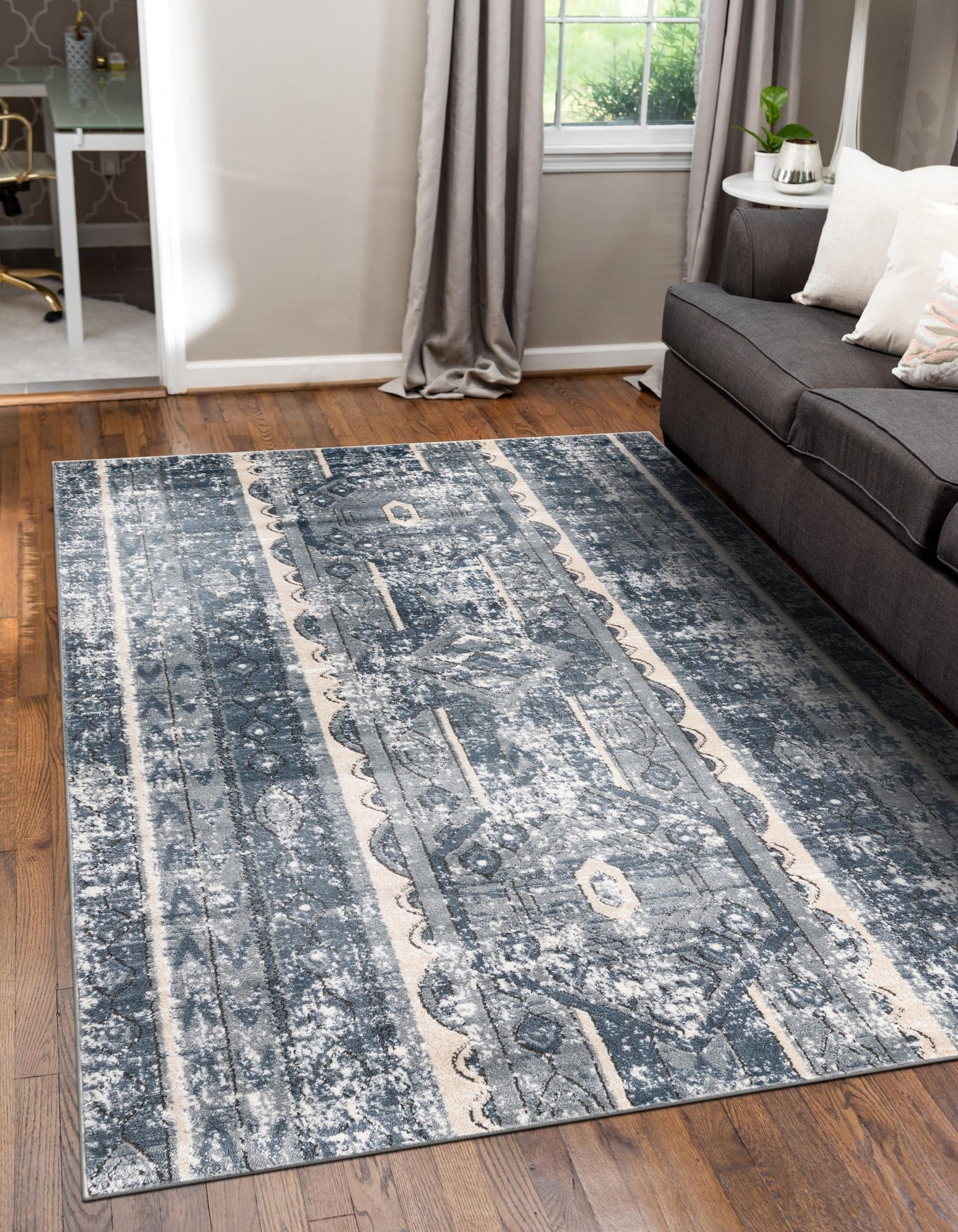 Unique Loom Portland Collection Area Rug - Depoe (6' 1" x 9' Rectangle Blue/Beige)