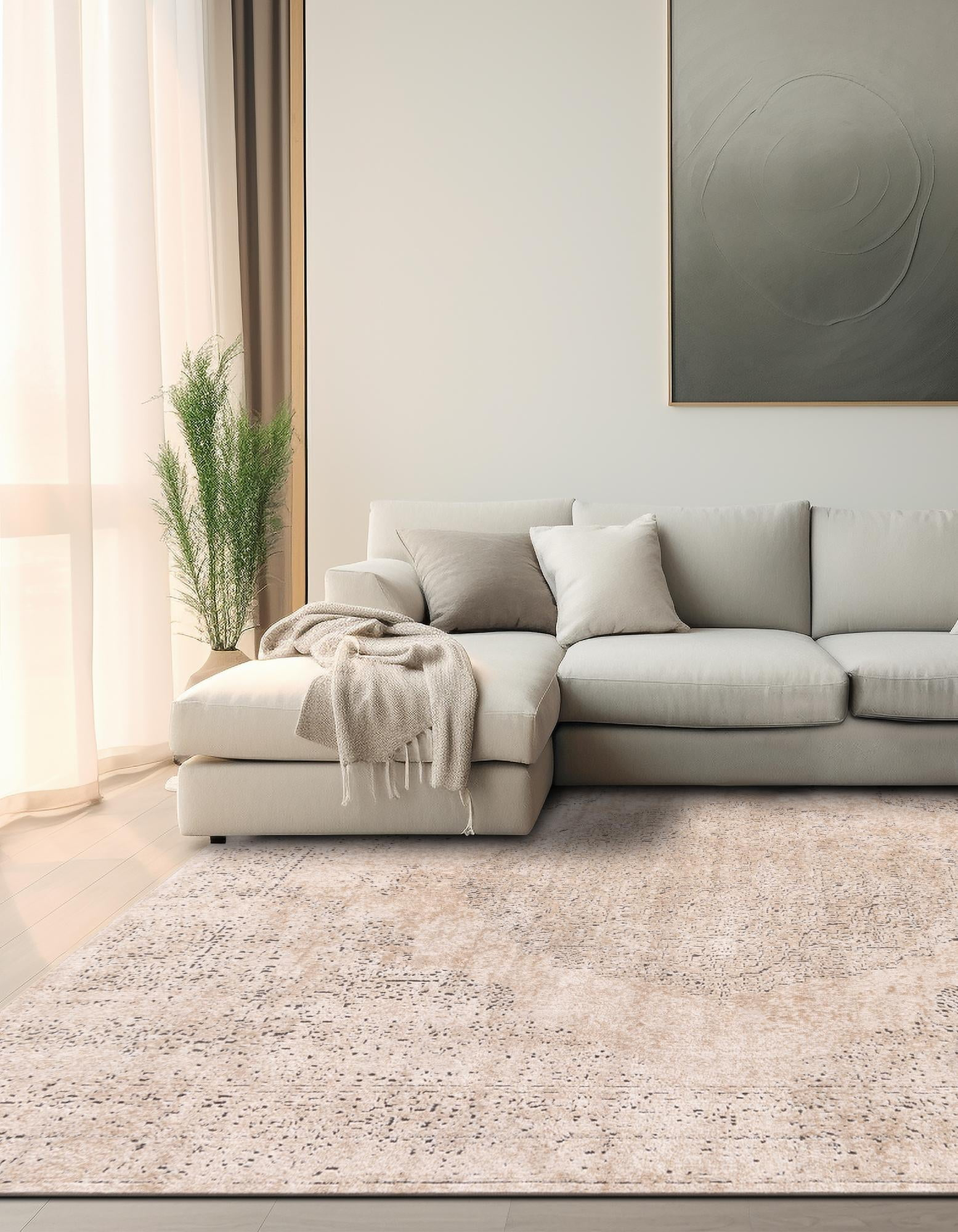 Unique Loom Portland Collection Area Rug - Woodburn (8' Square Ivory/Beige)