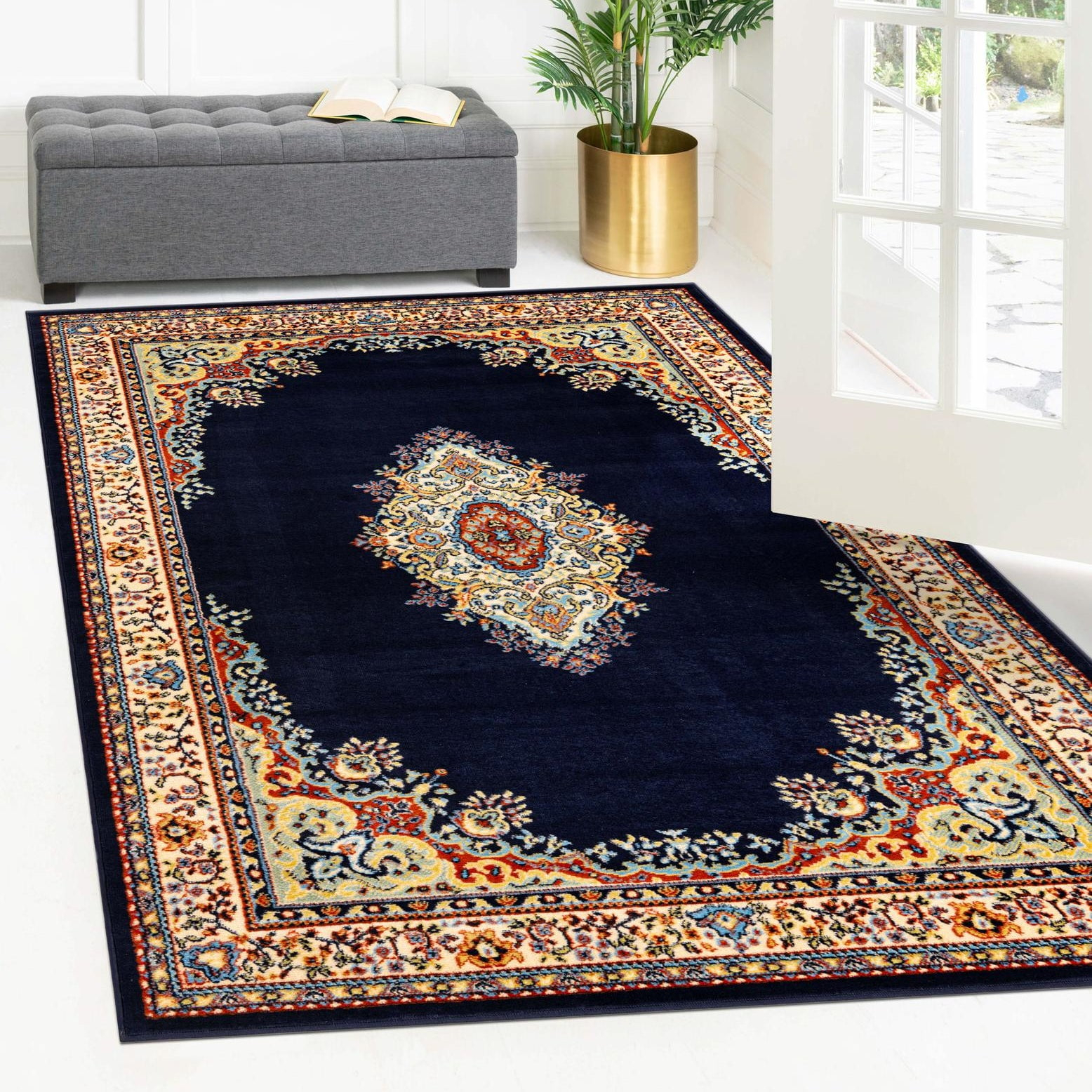 Unique Loom Reza Collection Area Rug - Washington (2' x 3' 1" Rectangle Navy Blue/Cream)