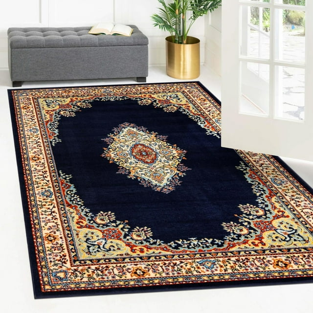 Rugs.com Amaya Collection Rug – 2' x 3' Navy Blue Medium Rug Perfect For Entryways, Kitchens, Breakfast Nooks, Accent Pieces