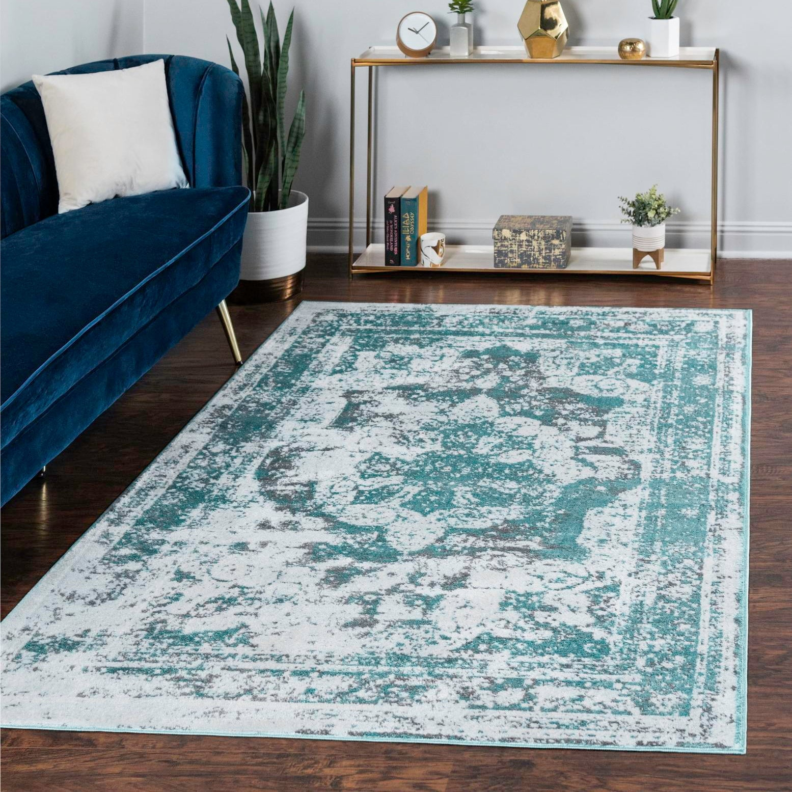 Unique Loom Sofia Collection Area Rug - Salle Garnier (6' 1" x 9' Rectangle Turquoise/Blue)