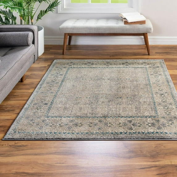 Unique Loom Salzburg Collection Area Rug - Aigen (5' Square Gray/Ivory)
