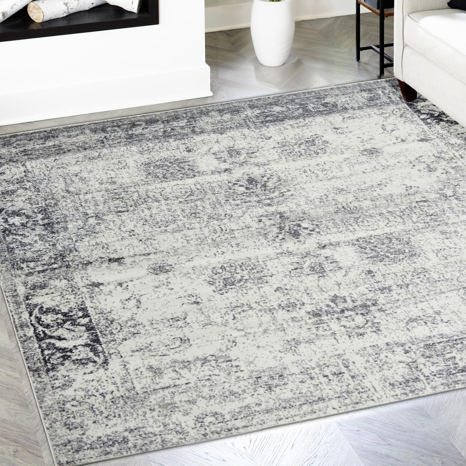 Unique Loom Sofia Collection Area Rug - Casino (5' 3" Square Gray/Beige)
