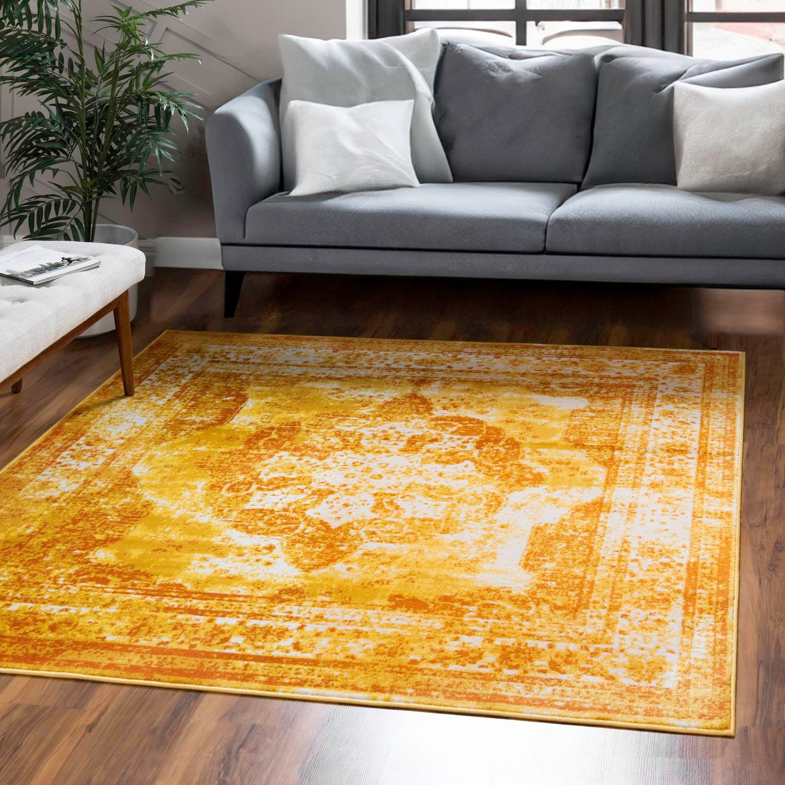 Unique Loom Sofia Collection Alfombra - Salle Garnier (6' 1" Cuadrado Naranja/amarillo)