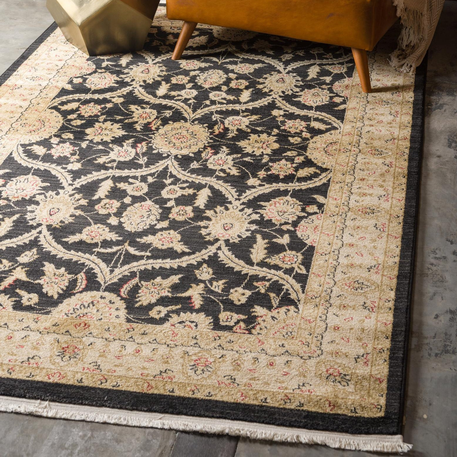 Unique Loom Edinburgh Collection Area Rug - Tansy (3' 3" x 5' 3" Rectangle Black/Cream)