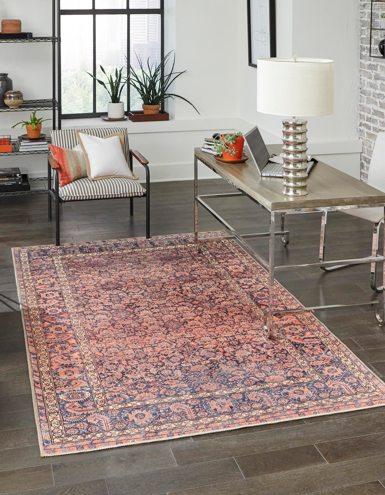 Unique Loom Timeless Collection Area Rug - Levi (5' x 8' Rectangle Navy Blue/Orange)