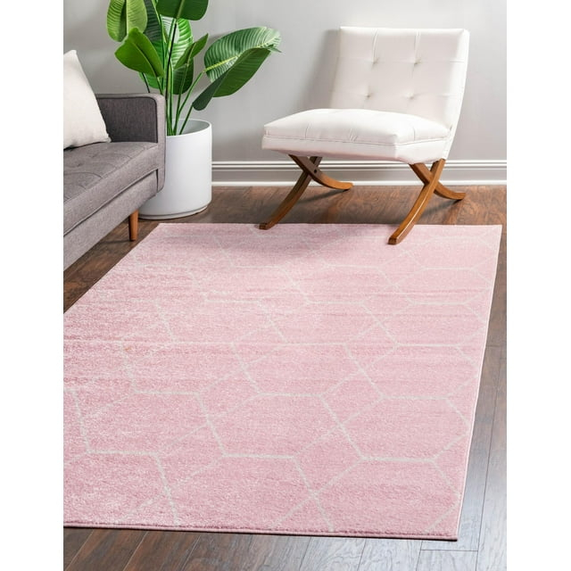 Unique Loom Trellis Frieze Collection Area Rug - Geometric (4' 1" x 6' 1" Rectangle Light Pink/Ivory)