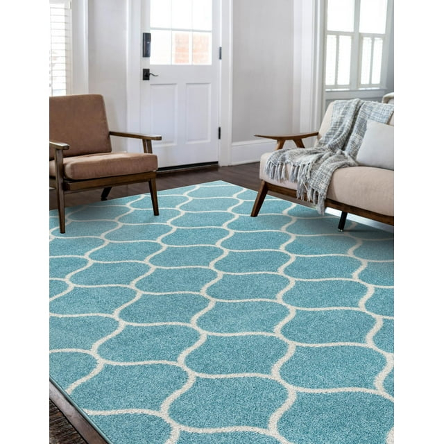 Unique Loom Trellis Frieze Collection Area Rug - Rounded (8' x 11' Rectangle Light Blue/Ivory)