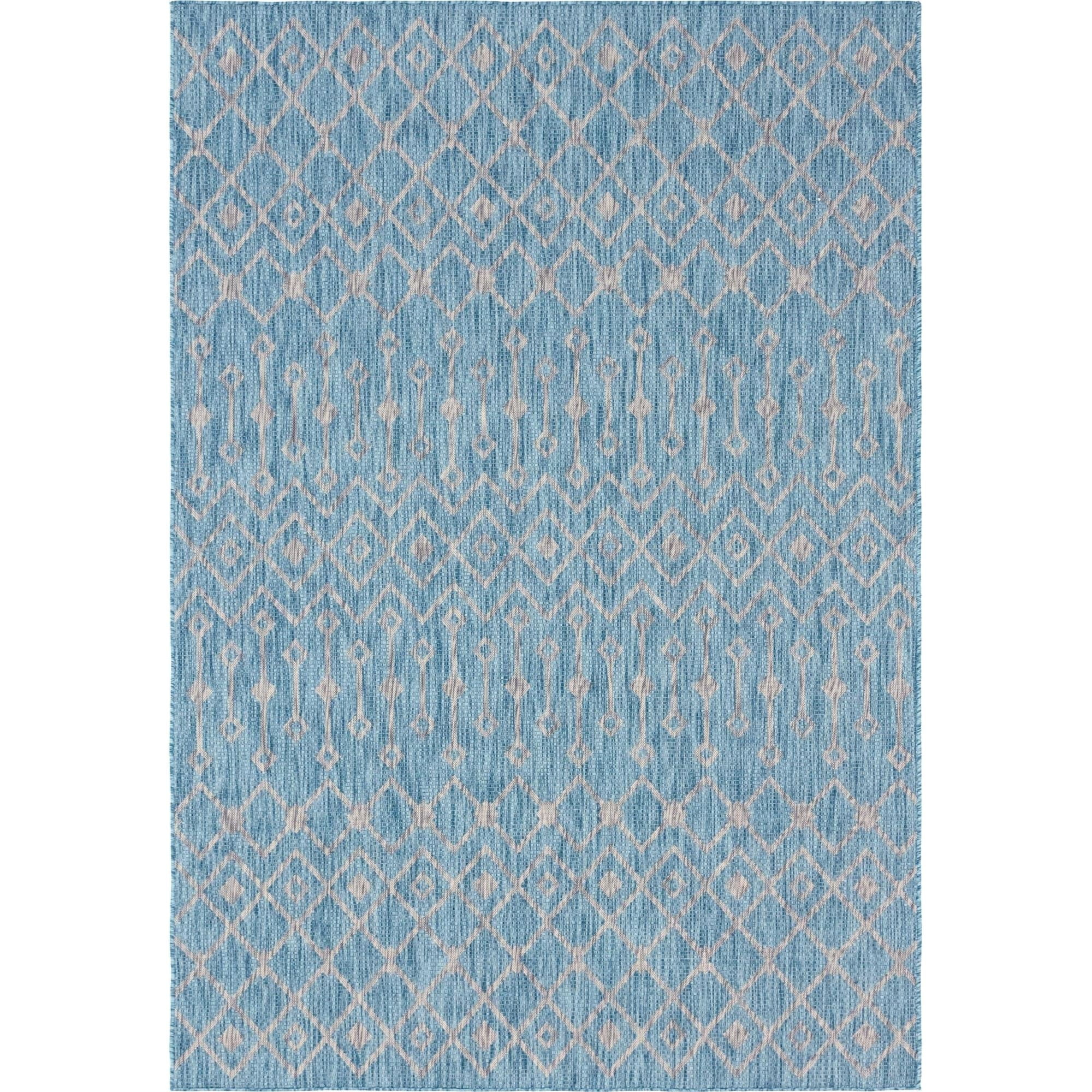 Unique Loom Outdoor Trellis Collection Area Rug - Tribal Trellis (7' 1" x 10' Rectangle Aqua/Ivory)
