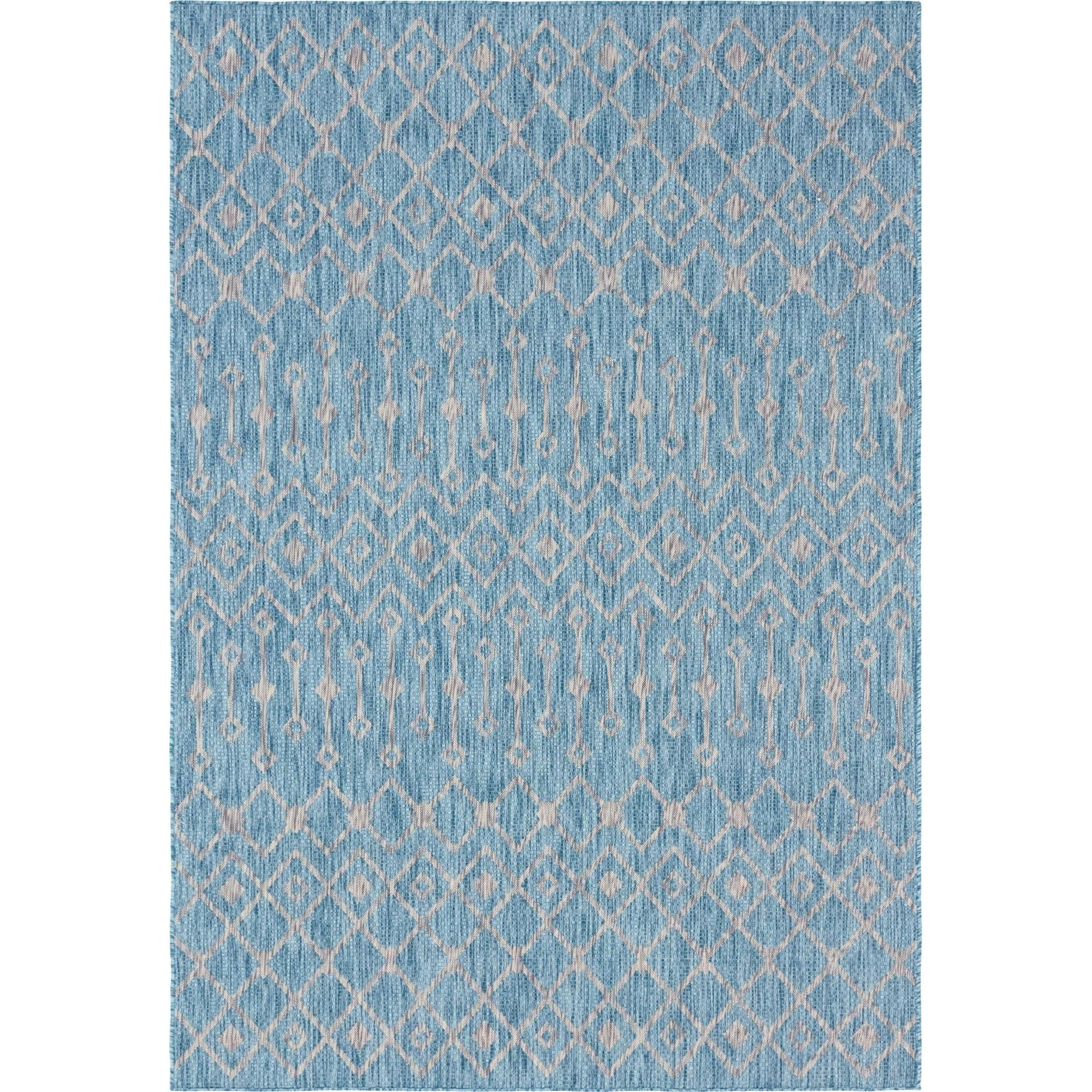 Unique Loom Outdoor Trellis Collection Area Rug - Tribal Trellis (7' 1" x 10' Rectangle Aqua/Ivory)