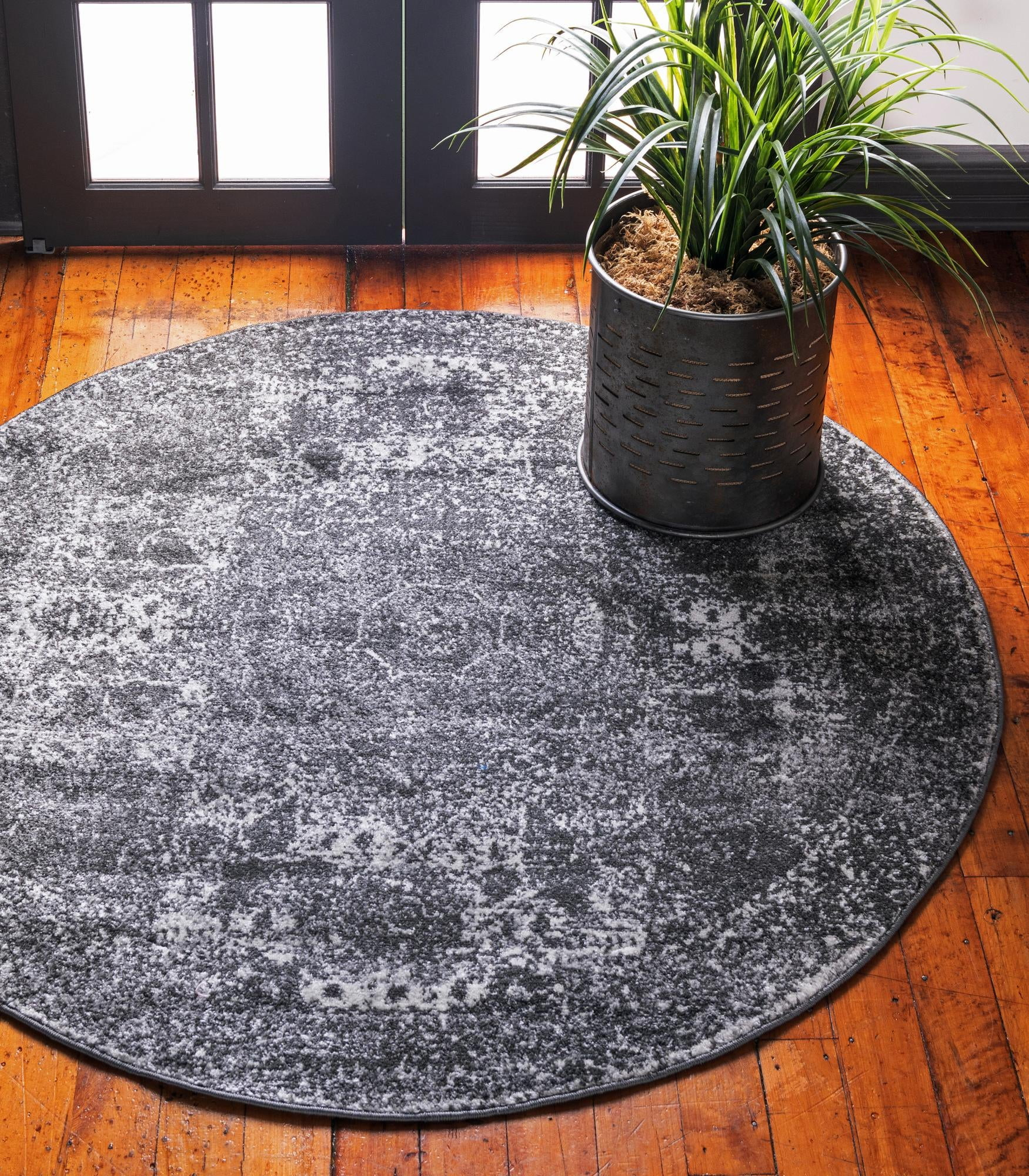 Unique Loom Bromley Collection Area Rug - Wells (3' Round Dark Gray/Gray)
