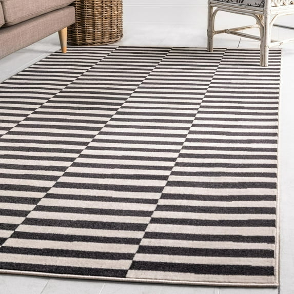 Unique Loom Williamsburg Collection Area Rug - Striped (6' x 9' Rectangle Black/Ivory)