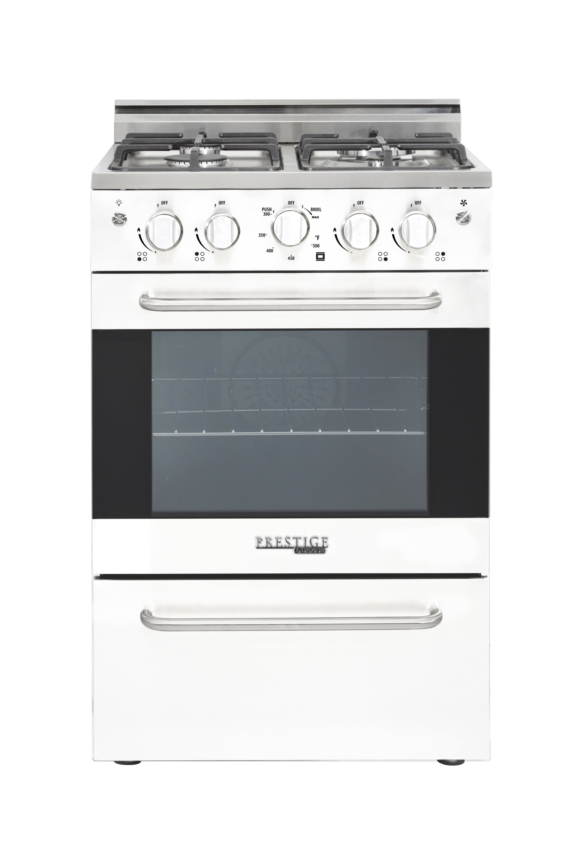 Unique Prestige 24” 2.3 cu ft Double Oven Gas Range in White