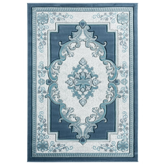 Designer Home Swan Area Rug 2050 10563 Fallon Aqua Medallion Curls 7' 10" x 10' 6" Rectangle