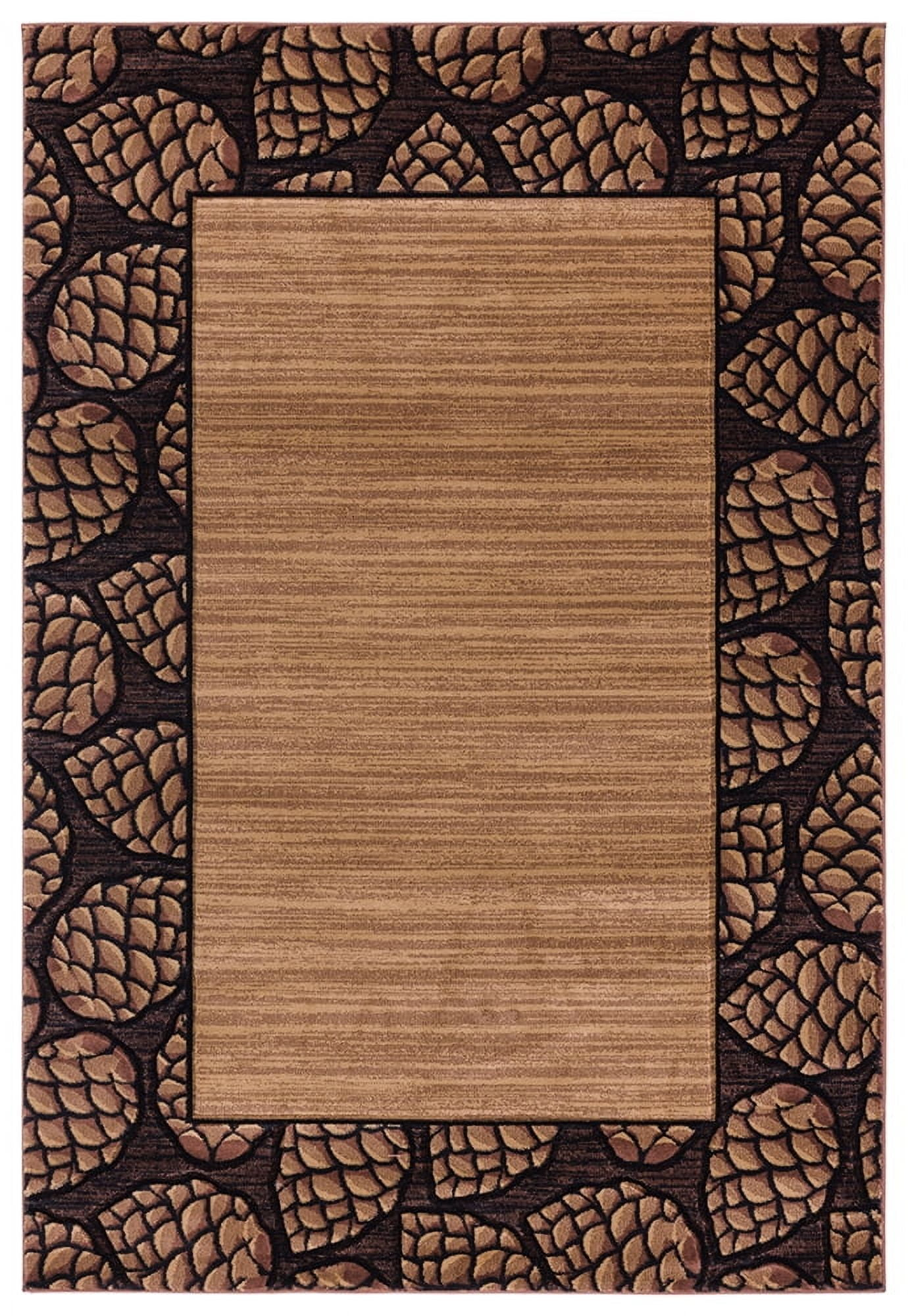 Designer Home Woodlands Area Rug 2055 41026 Pine Border Beige Lined Acorns 1' 10" x 2' 8" Rectangle