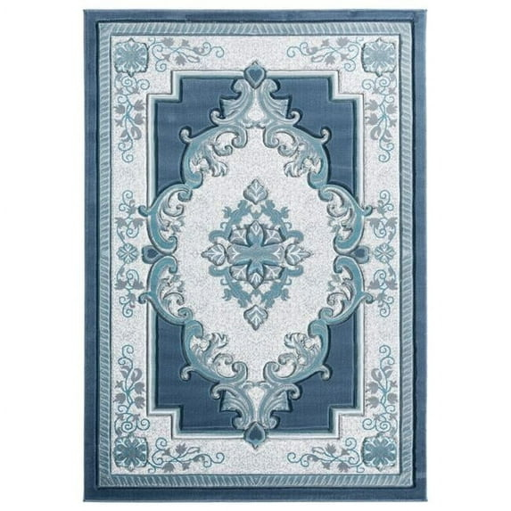 Designer Home Swan Area Rug 2050 10563 Fallon Aqua Medallion Curls 7' 10" x 10' 6" Rectangle