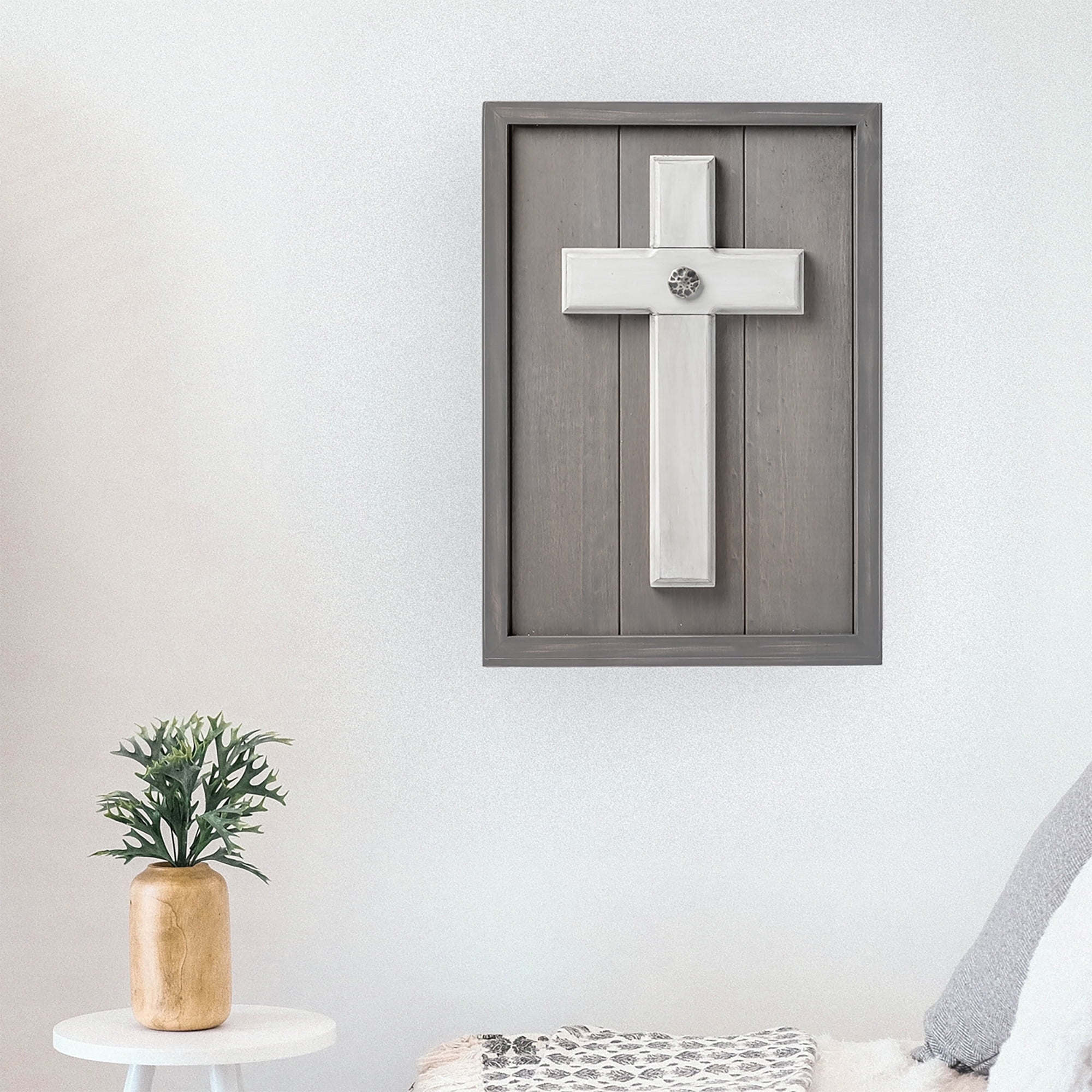 The Unity Cross Gray Wash Religious Wedding Wood Wall Sconce Candle Holder