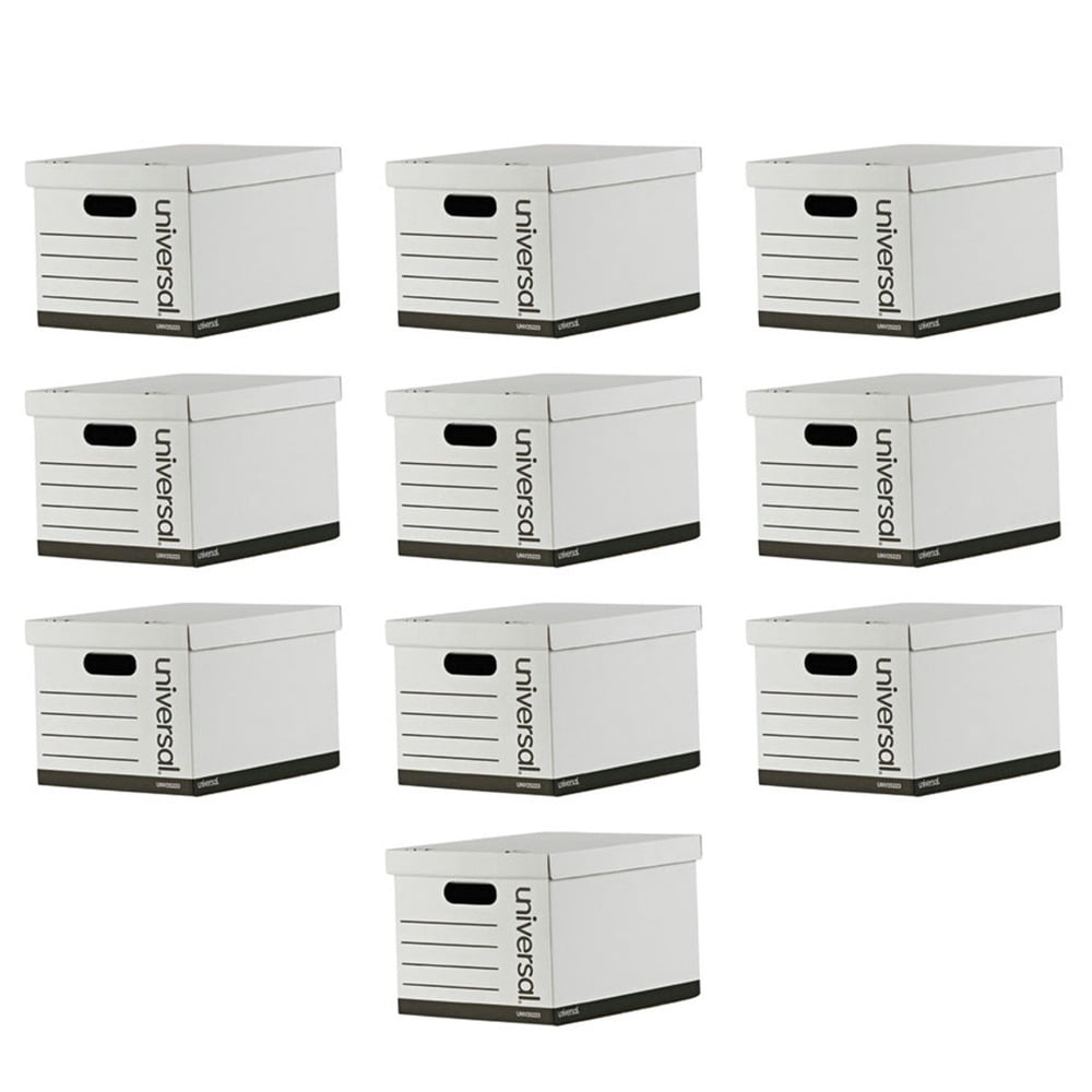 Universal 9523001 12 in. x 15 in. x 10 in. Letter/Legal Files Basic-Duty Economy Record Storage Boxes - White (10/Carton)