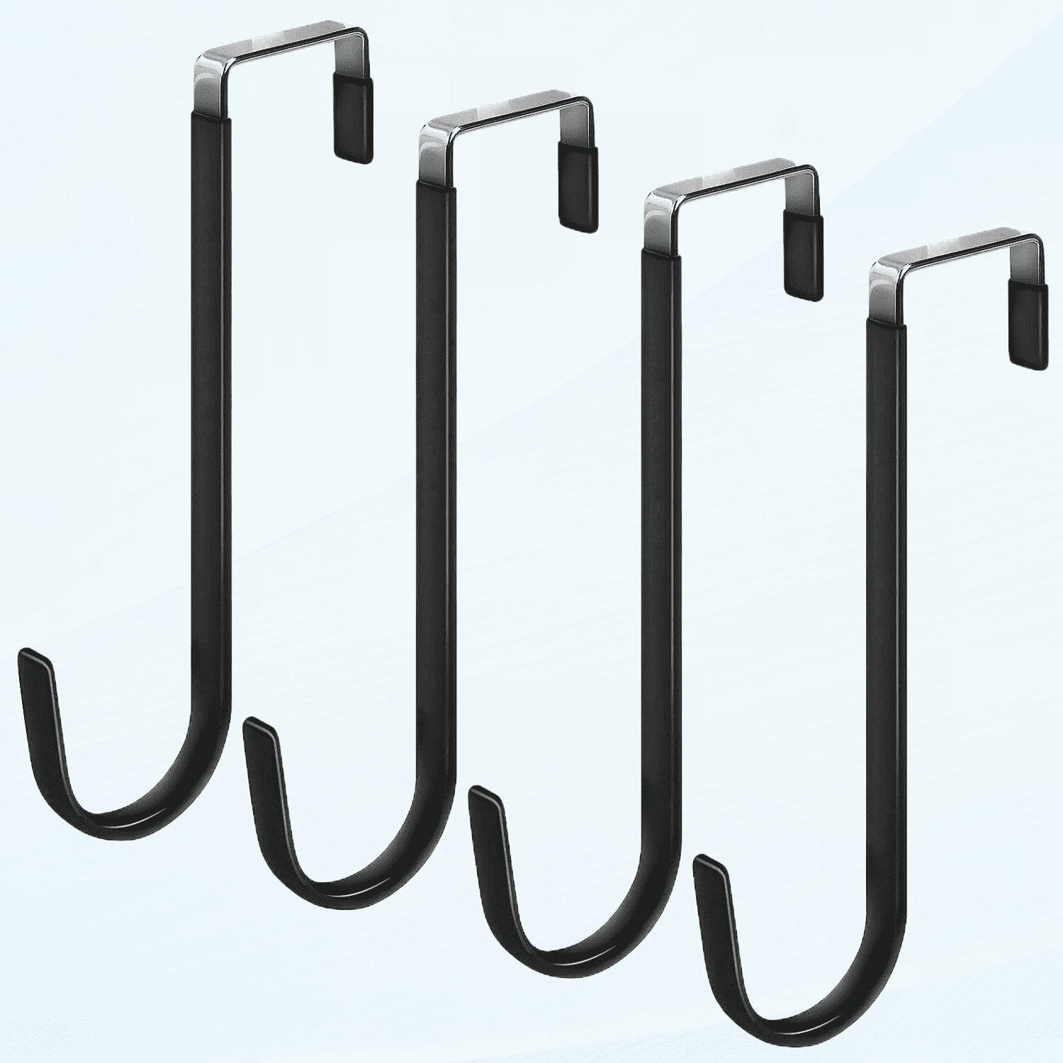 Over The Door Hooks, 4 Pack Upgraded Long Door Hangers Hooks with Rubber Prevent Scratches Heavy Duty Organizer Hooks for Hanging Clothes, Towels, Hats, Coats, Bags Black