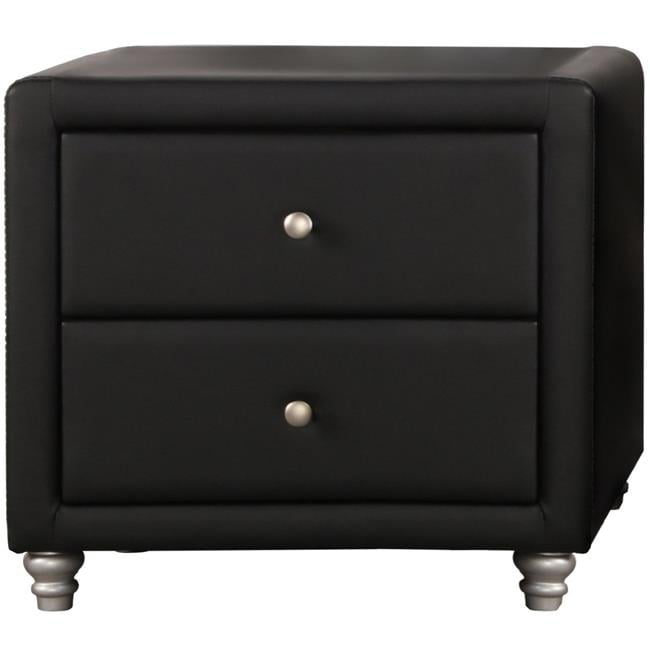 Camden Isle Upholstered 2 Drawer Nightstand in Black Faux Leather