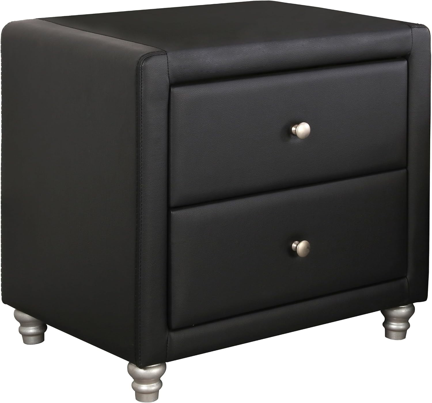 Camden Isle Upholstered 2 Drawer Nightstand in Black Faux Leather
