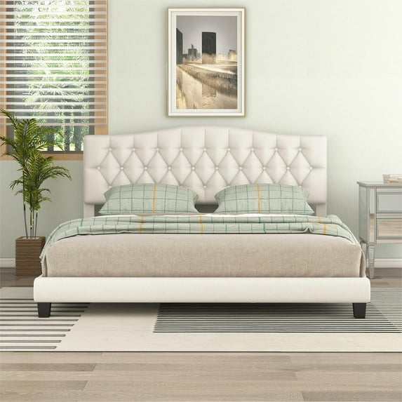 Upholstered  Bed with Saddle Curved Headboard Queen