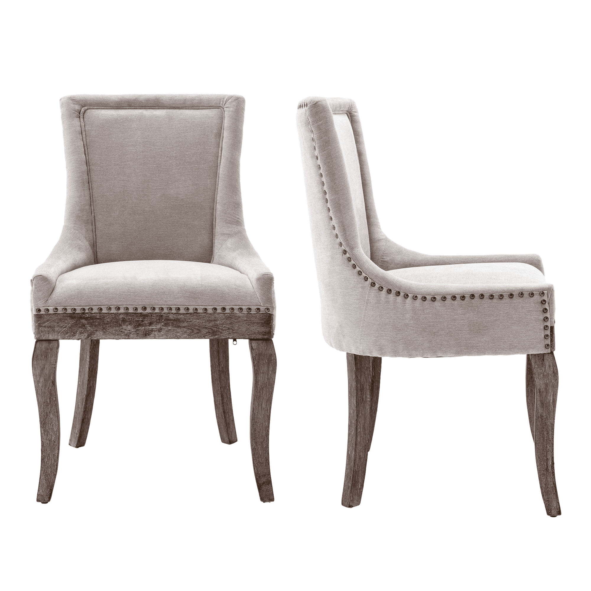 Rhomtree Transitional Rubber Wood Tufted Cushion Dining Side Chairs, Beige (Set of 2)