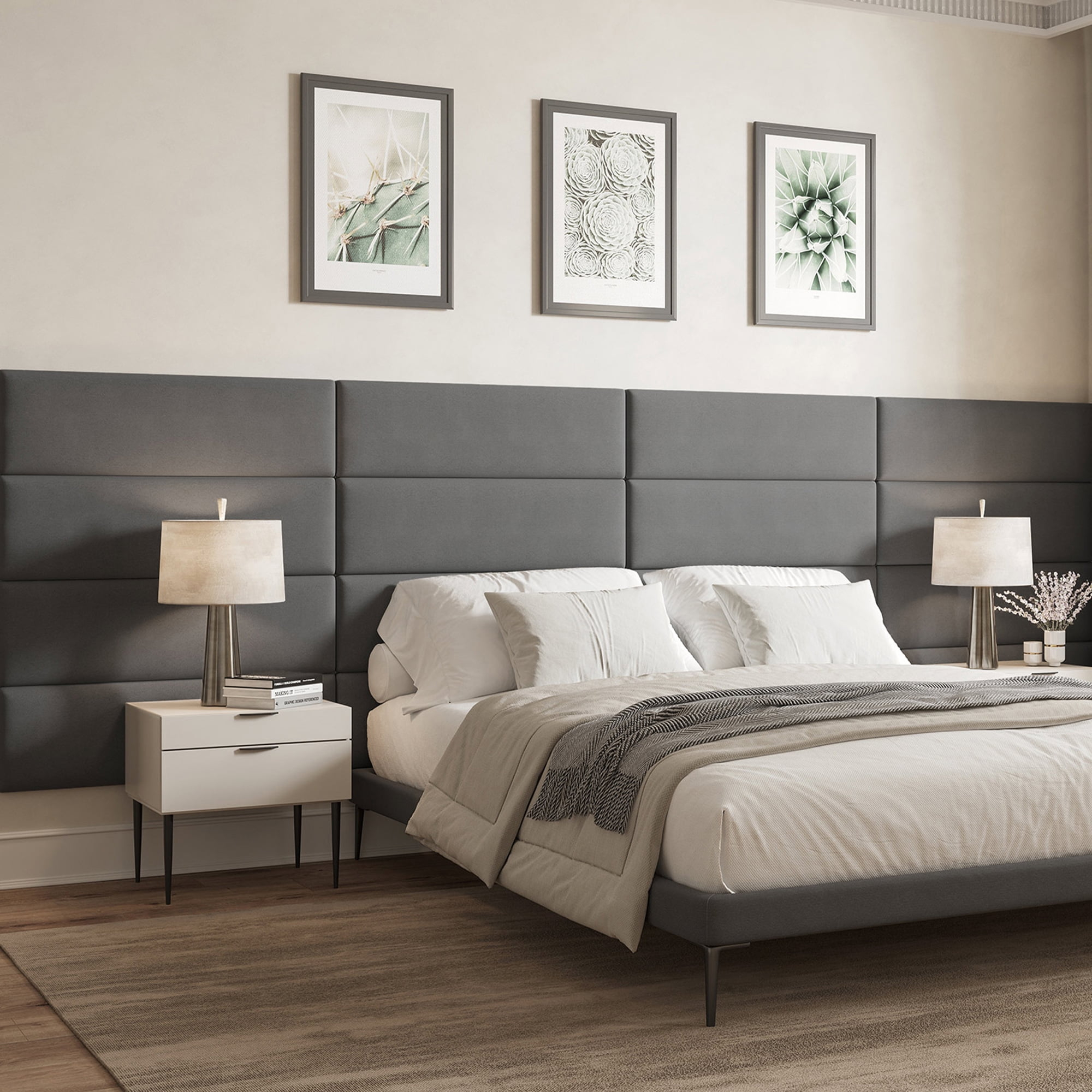 Upholstered Wall Panels Headboards - Pack of 4 Panels, Grey (Each Panel 38" x 11.5")