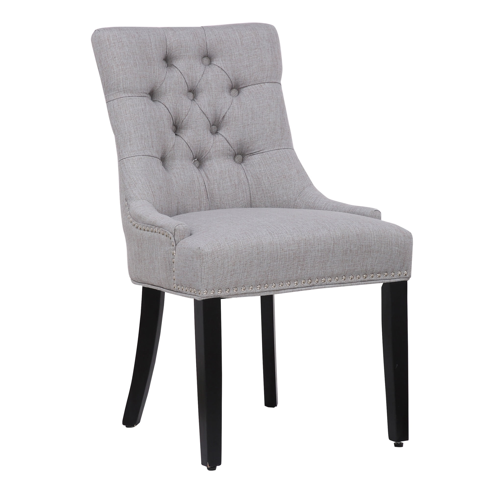 Polytrends Grandview Tufted Upholstered Linen Fabric Dining Chair Sloped Arm Grey Rubberwood, Acacia Nailheads, Tufted Modern & Contemporary, Rustic,