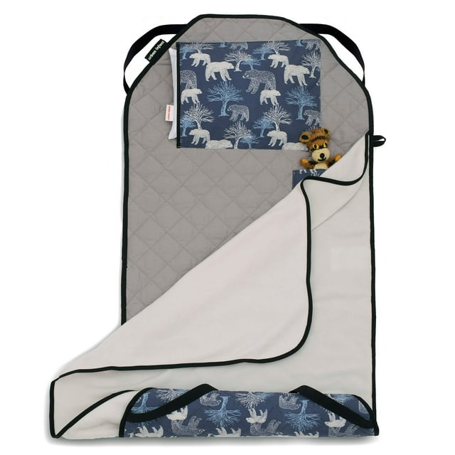 Urban Infant Tot Cot Kids Nap Mat - Toddler Preschool Daycare Modern All-in-One Bedding - Washable Blanket and Pillow  Boys and Girls - Elastic Straps - 52 x 22 Inches - Bears