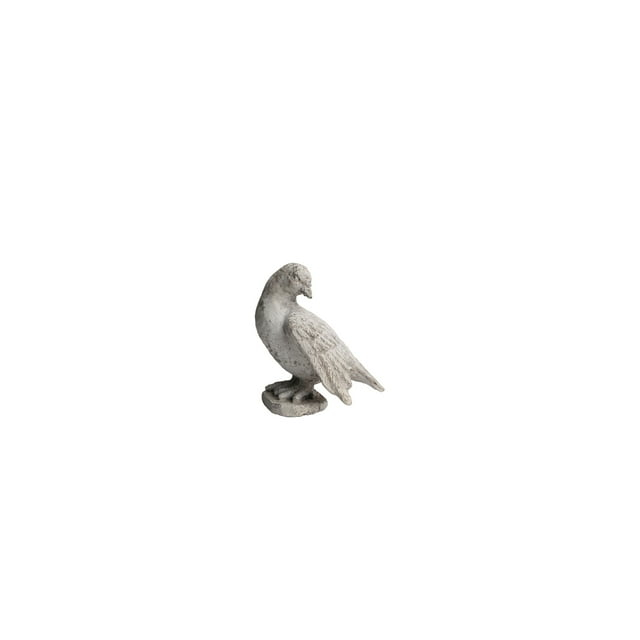 Cement Cardinal Standing Bird Figurine with Wings Spread Looking Downright Position on Flat Base, Distressed Gray