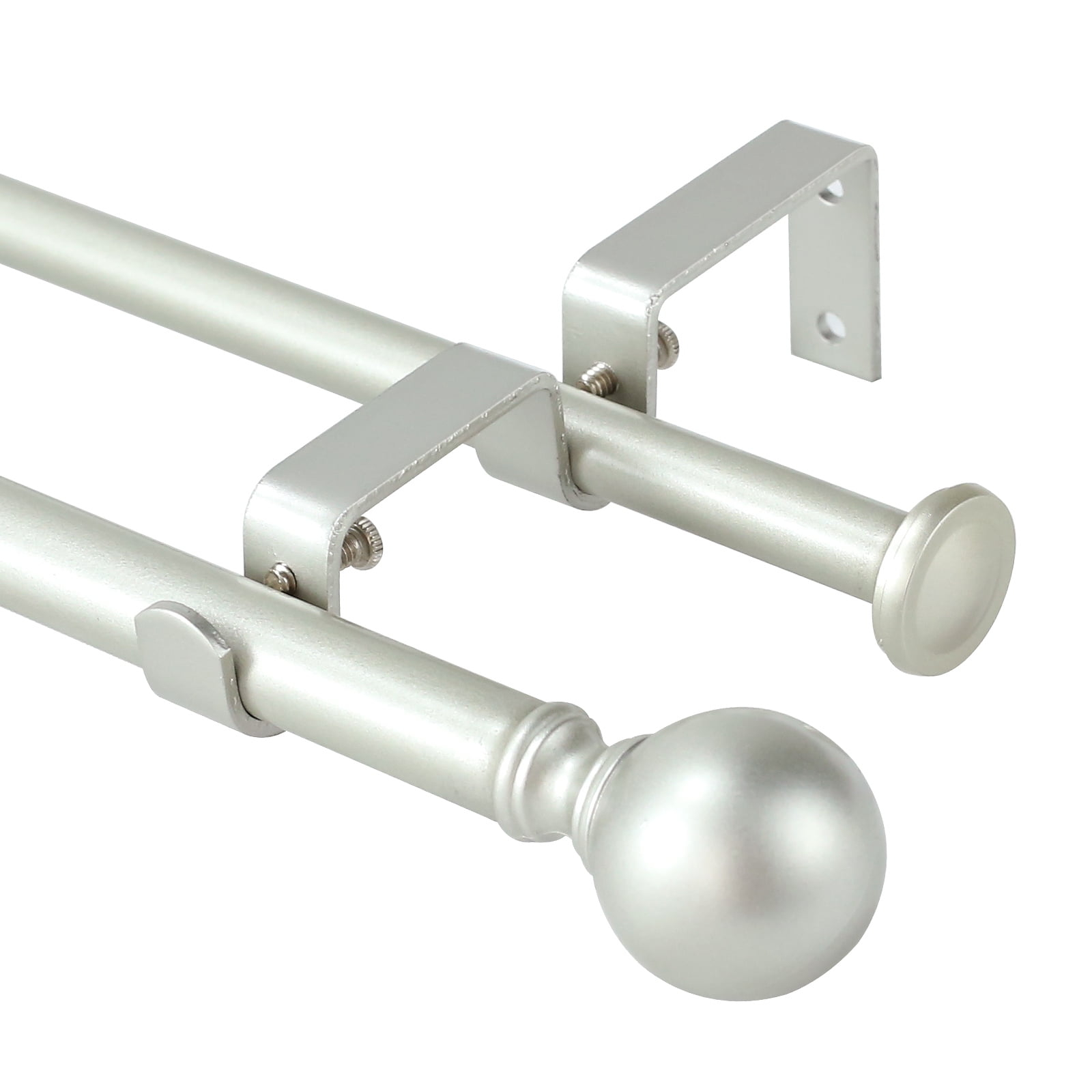 eTeckram Ball Adjustable Double Drapery Curtain Rod Set, 5/8", 48"-84", Antique Silver/Pewter