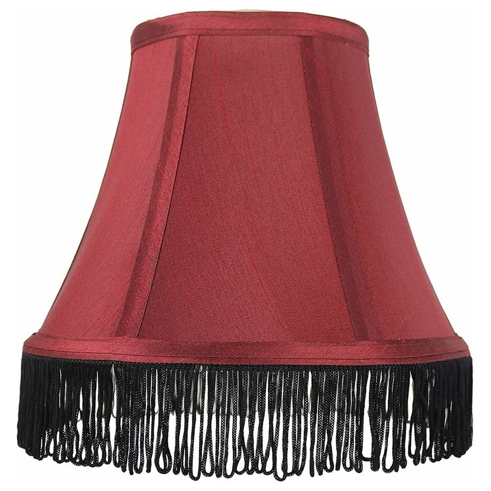 Urbanest Silk Bell Lamp Shade, 5x9x7", Burgundy With Black Fringe