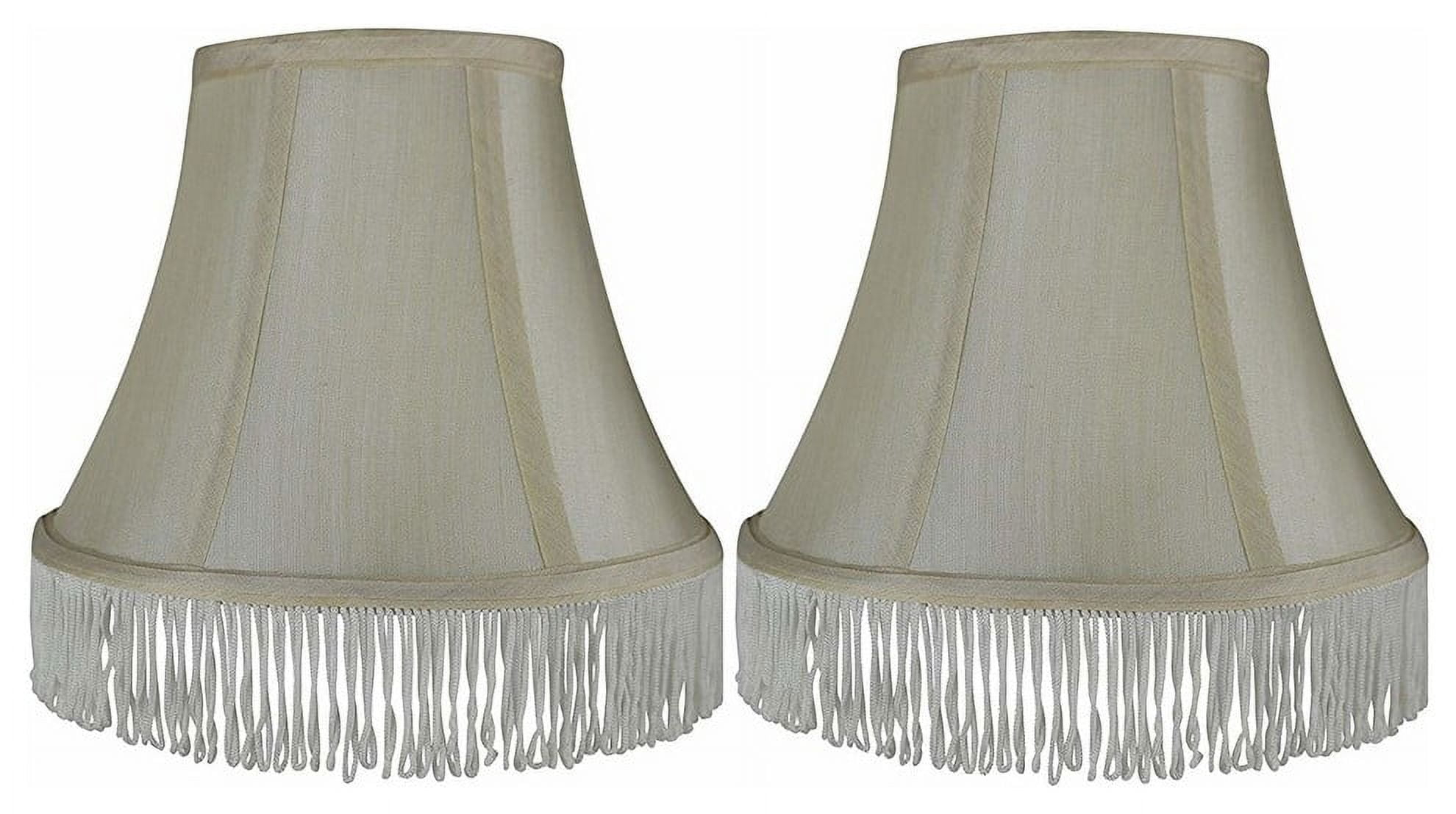 Urbanest Silk Bell Lamp Shade, 5x9x7", Cream With White Fringe, Set of 2