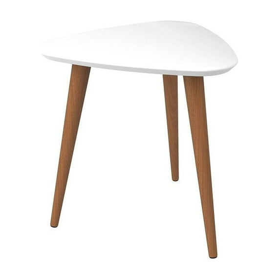 Utopia 19.68" High Triangle End Table With Splayed Wooden Legs in Off White