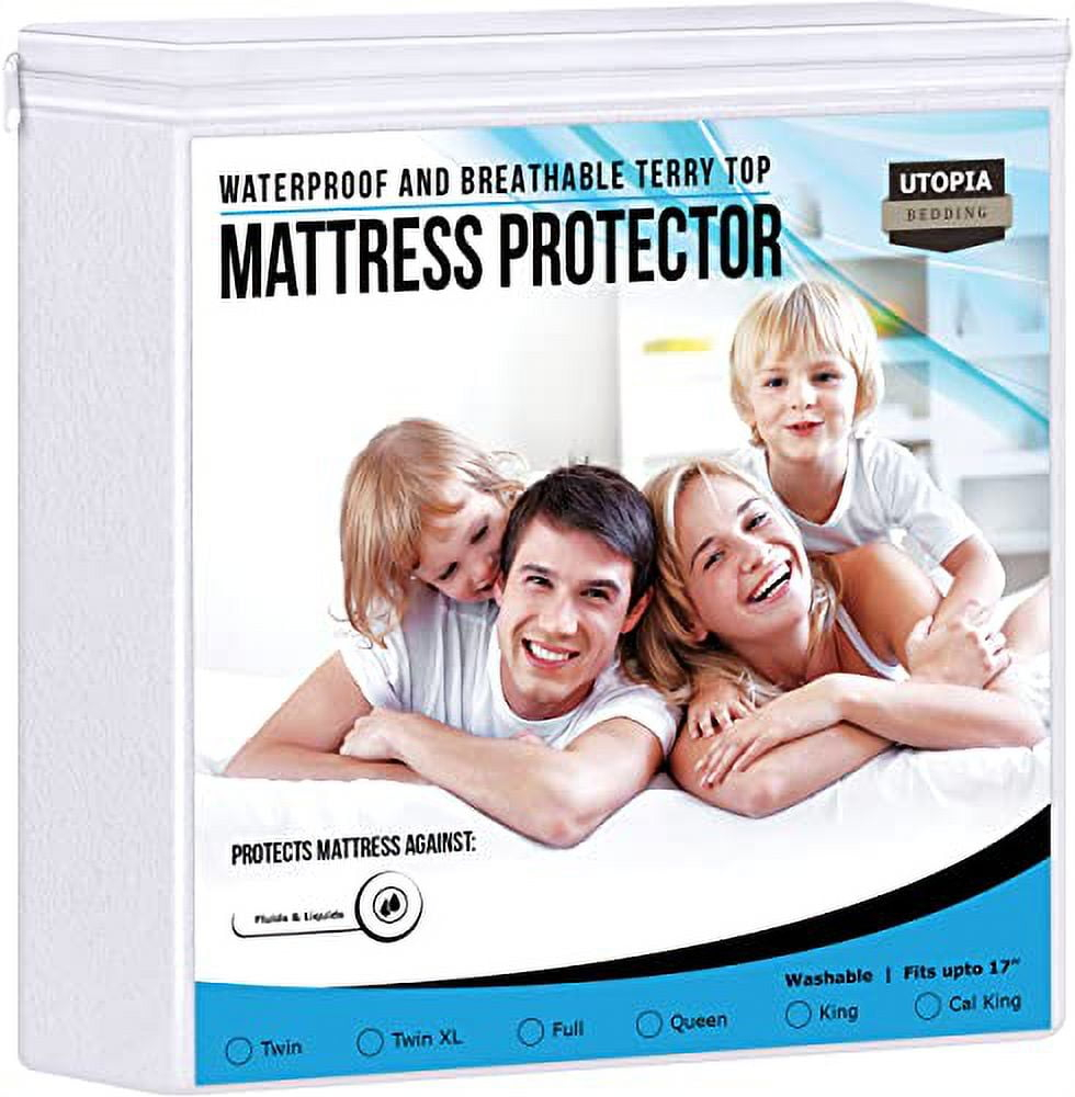 PEKUR Waterproof Mattress Protector – Fitted Sheet Style, Deep Pocket Cover Fits Up to 15 Inches, Washable & Breathable Mattress Topper