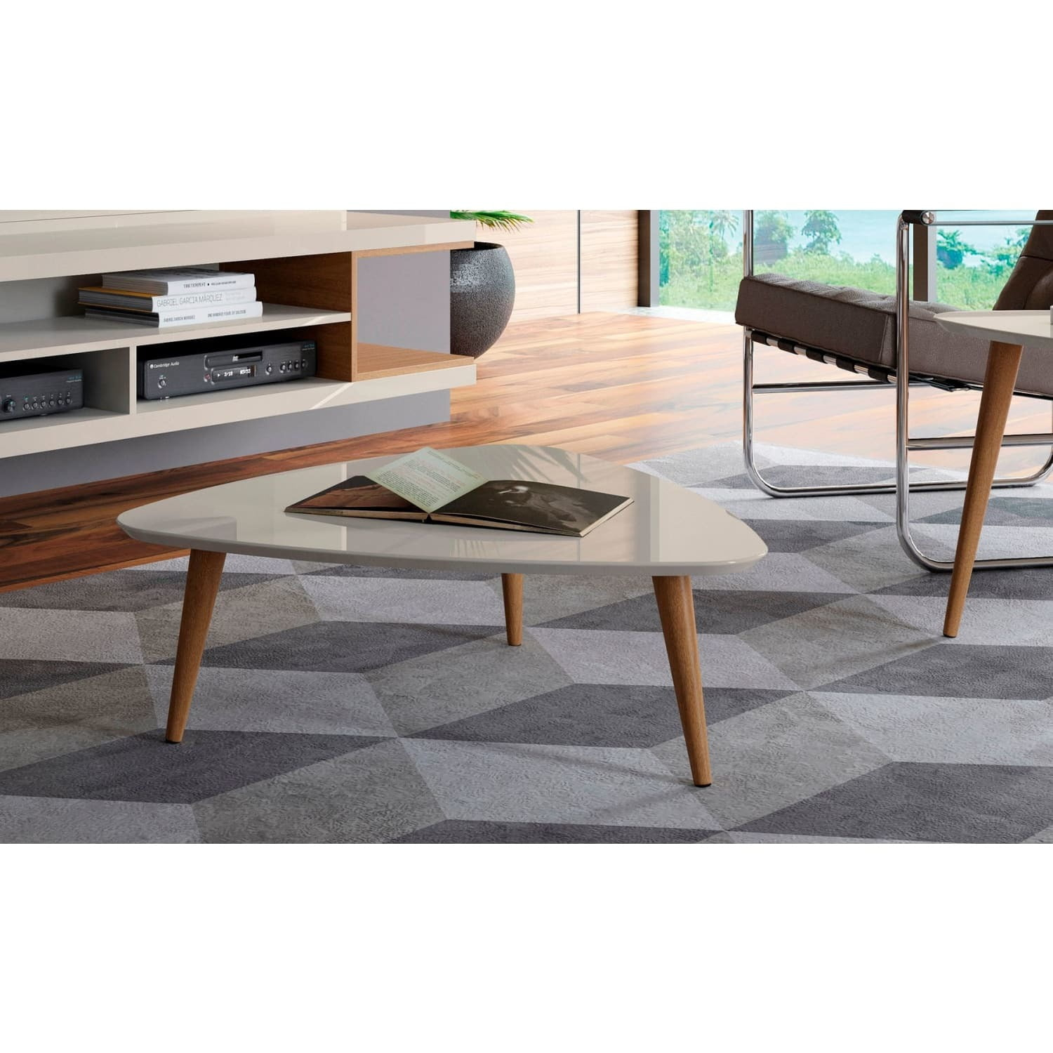 Utopia 17.51" High Triangle Coffee Table with Splayed Legs Gloss