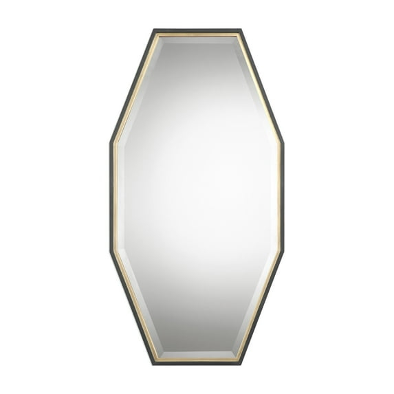 Uttermost Vanity Accent Wall Mirror Modern Beveled Dark Espresso Gold Leaf Wood Frame 24" Wide for Bathroom Bedroom Living Room
