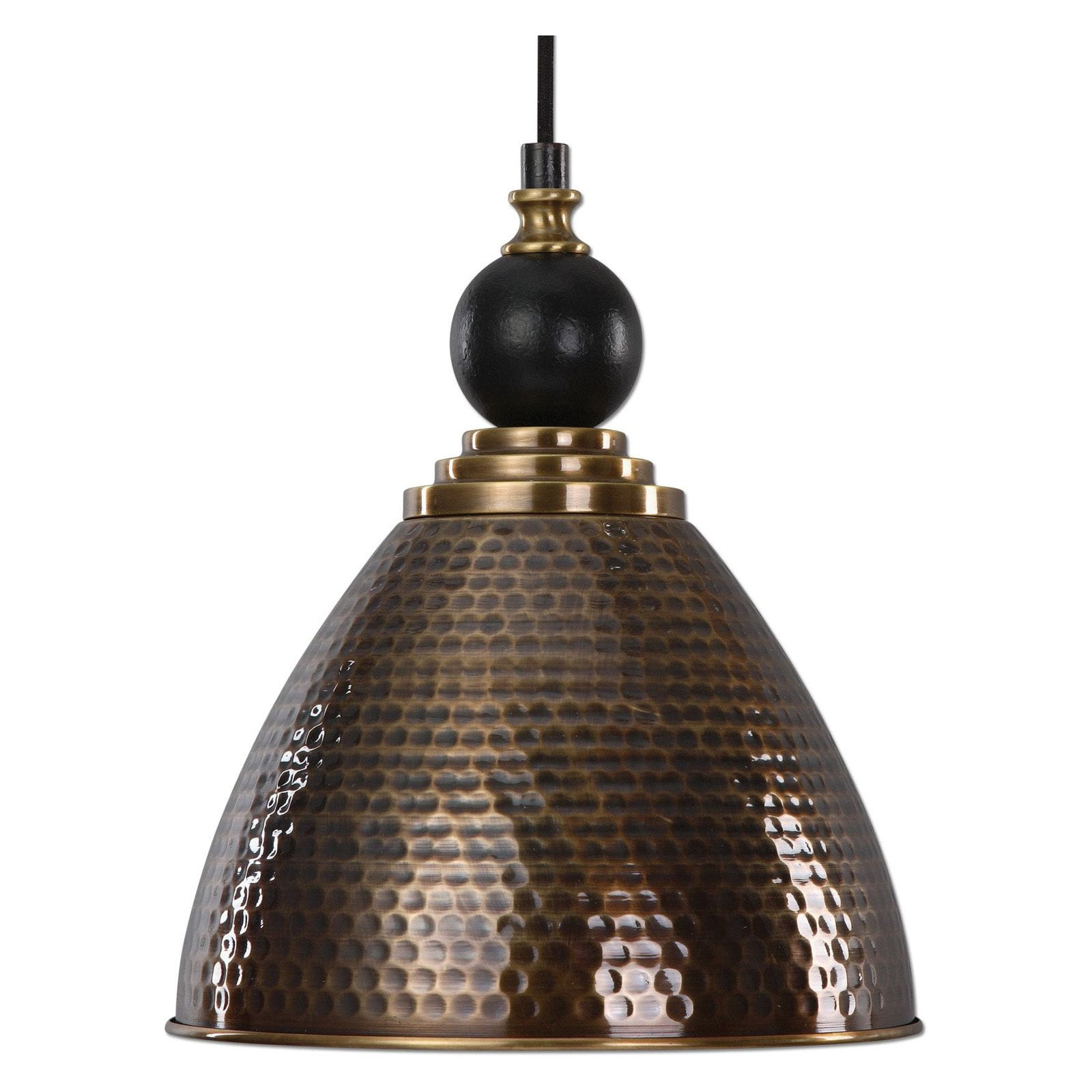 Uttermost Hammered Antique Brass Mini Pendant Light 12" Wide Industrial Metal Shade Fixture for Dining Room House Entryway Bedroom