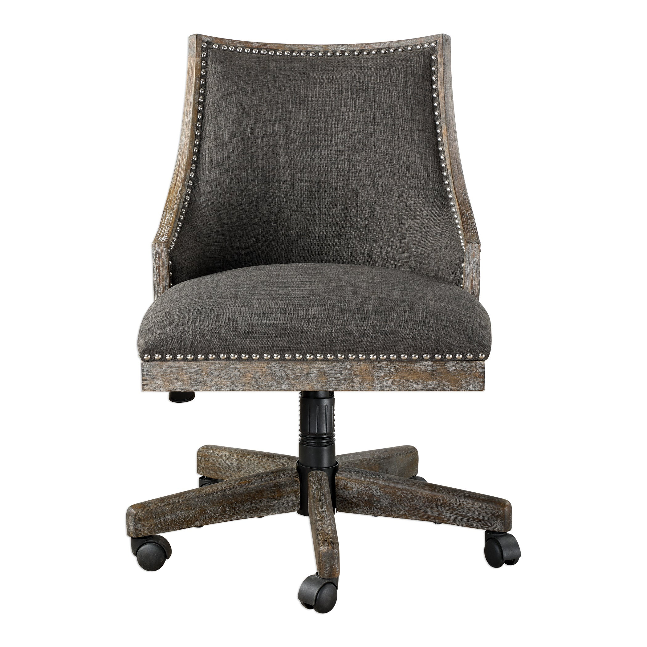 Uttermost Aidrian Metal and Wood Swivel Desk Chair in Nickel and Gray