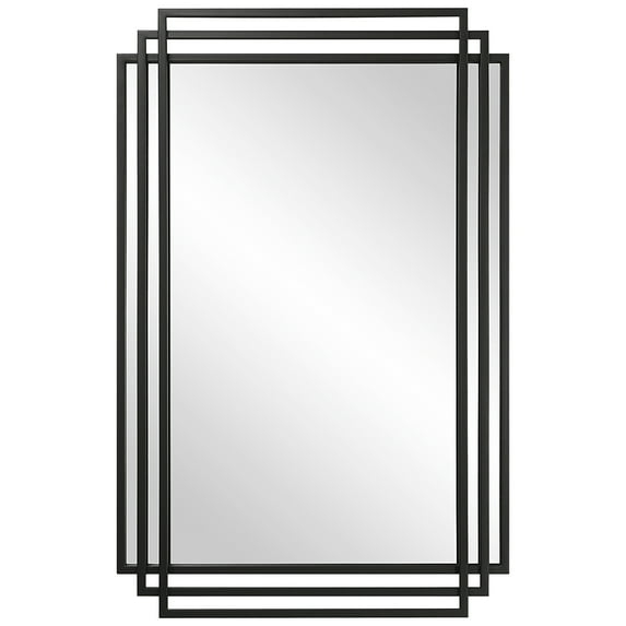 Uttermost Rectangular Vanity Accent Wall Mirror Modern Overlapping Matte Black Iron Frame 21 1/4" Wide for Bathroom Bedroom Home
