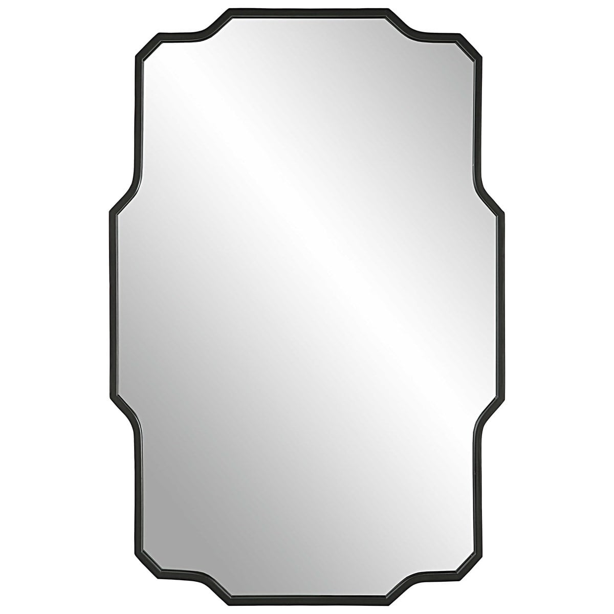 Uttermost Rectangular Vanity Decorative Wall Mirror Modern Sharp Angles Soft Curves Matte Black Iron Frame 24" Wide for Bathroom