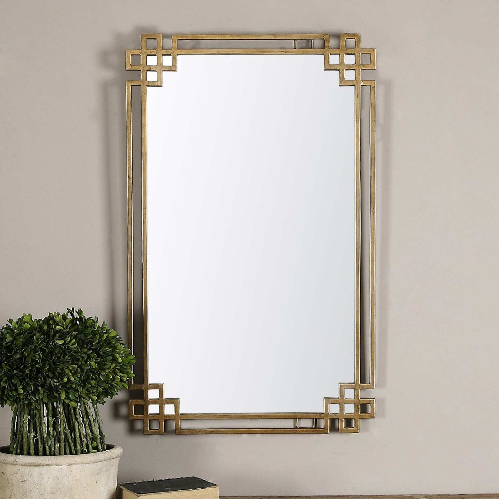 Uttermost Rectangular Vanity Accent Wall Mirror Industrial Plated Gold Metal Open Frame 23" Wide for Bathroom Bedroom Living Room