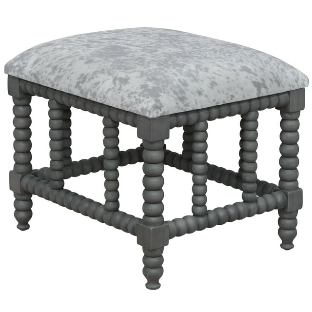 Uttermost Estes Wood and Faux Cow Hide Small Bench in Gray/White
