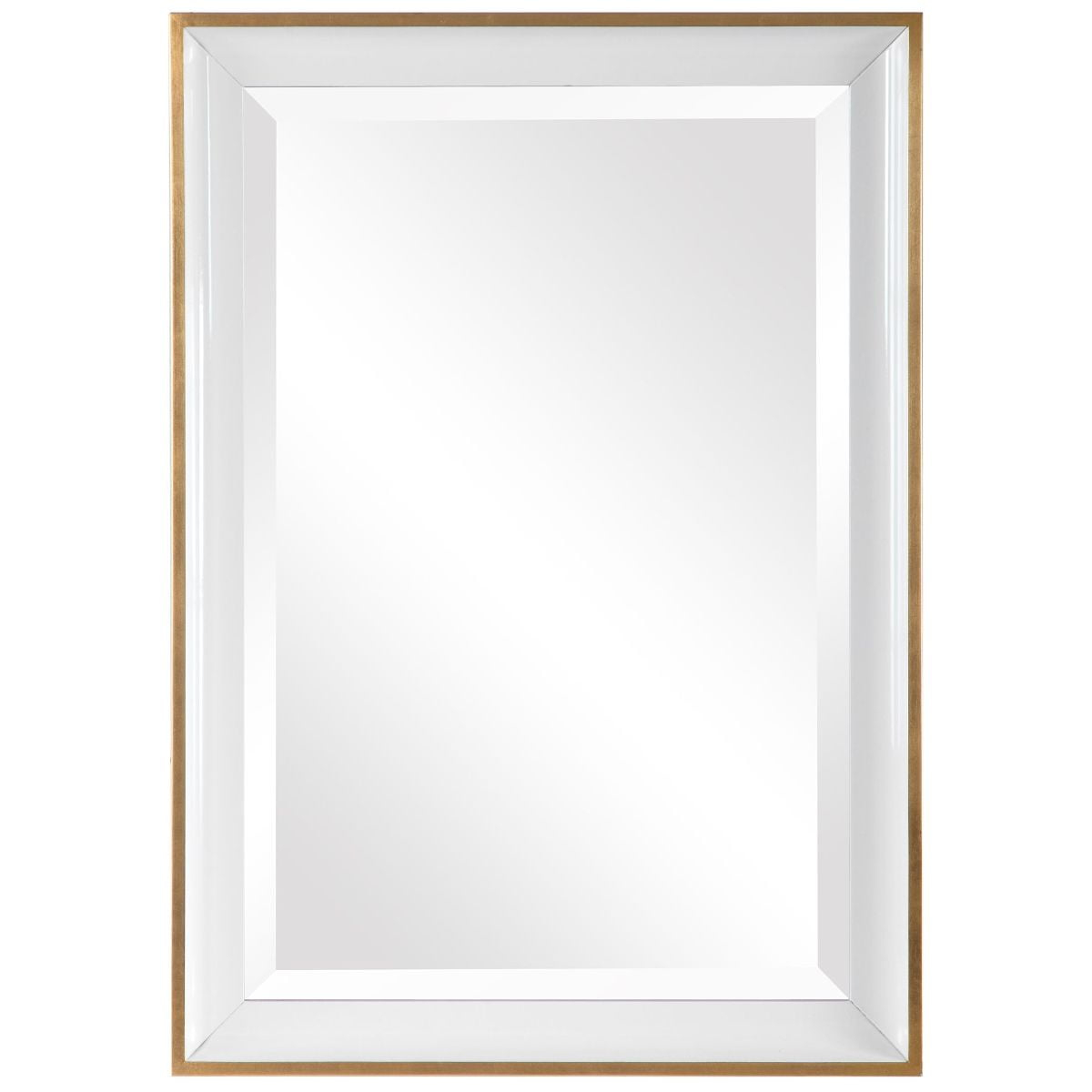 Uttermost Rectangular Vanity Accent Wall Mirror Modern Beveled Gold Leaf White Wood Frame 24" Wide Bathroom Bedroom Living Room