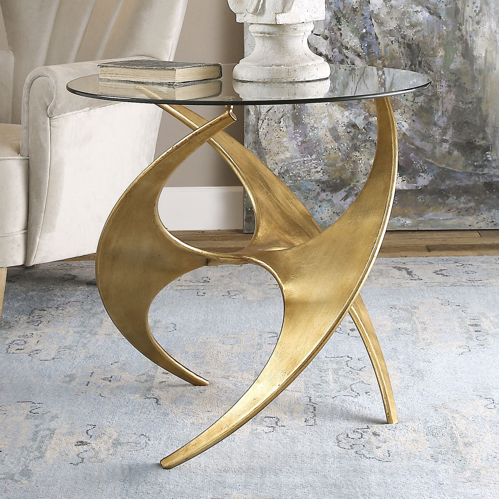 Uttermost Graciano Contemporary Metal and Glass Accent Table in Gold