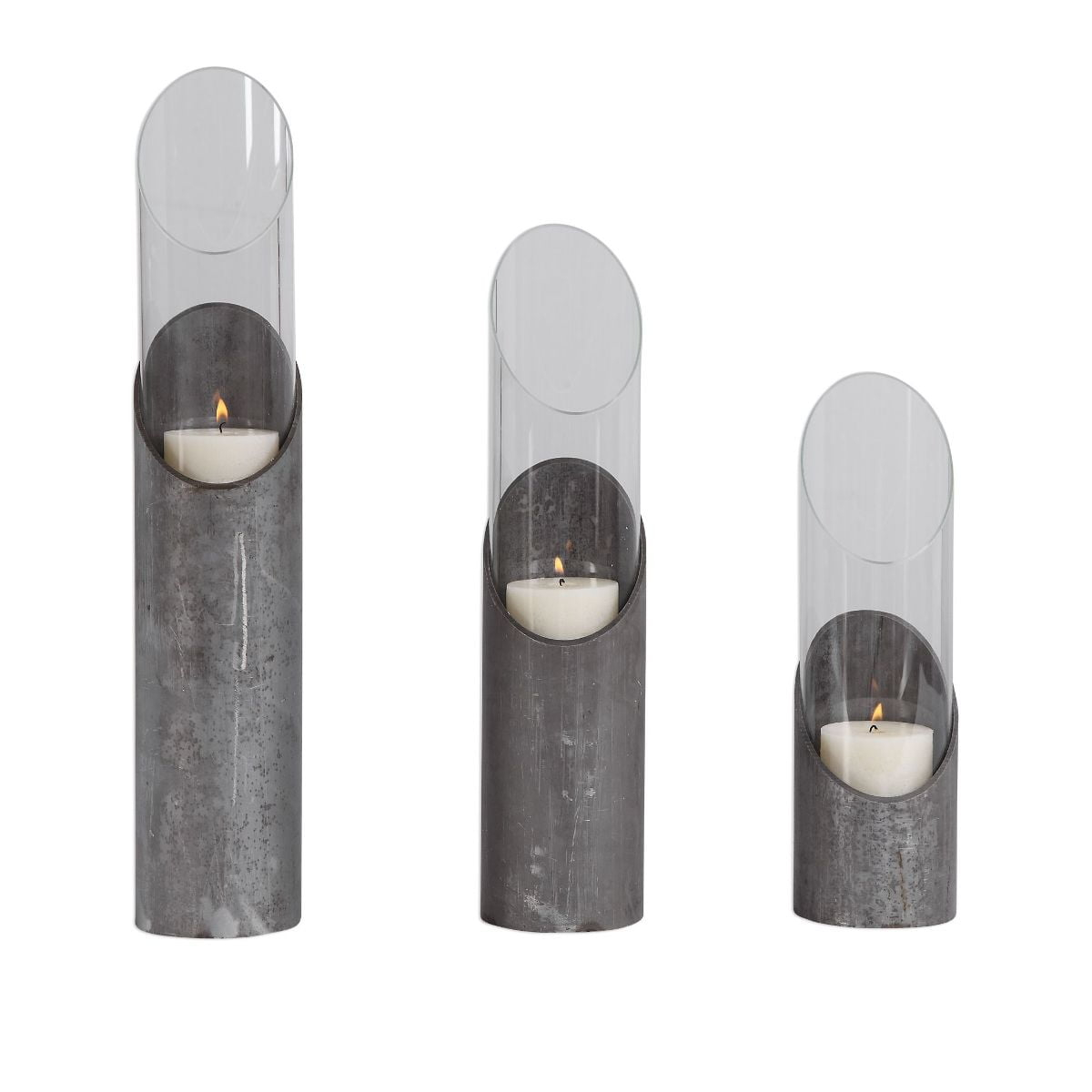 Uttermost Karter Raw Iron Angular Pillar Candle Holders Set of 3
