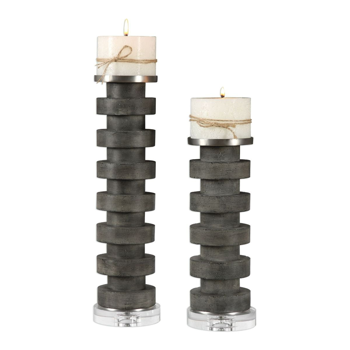 Uttermost Karun Charcoal Concrete 2-Piece Pillar Candle Holder Set