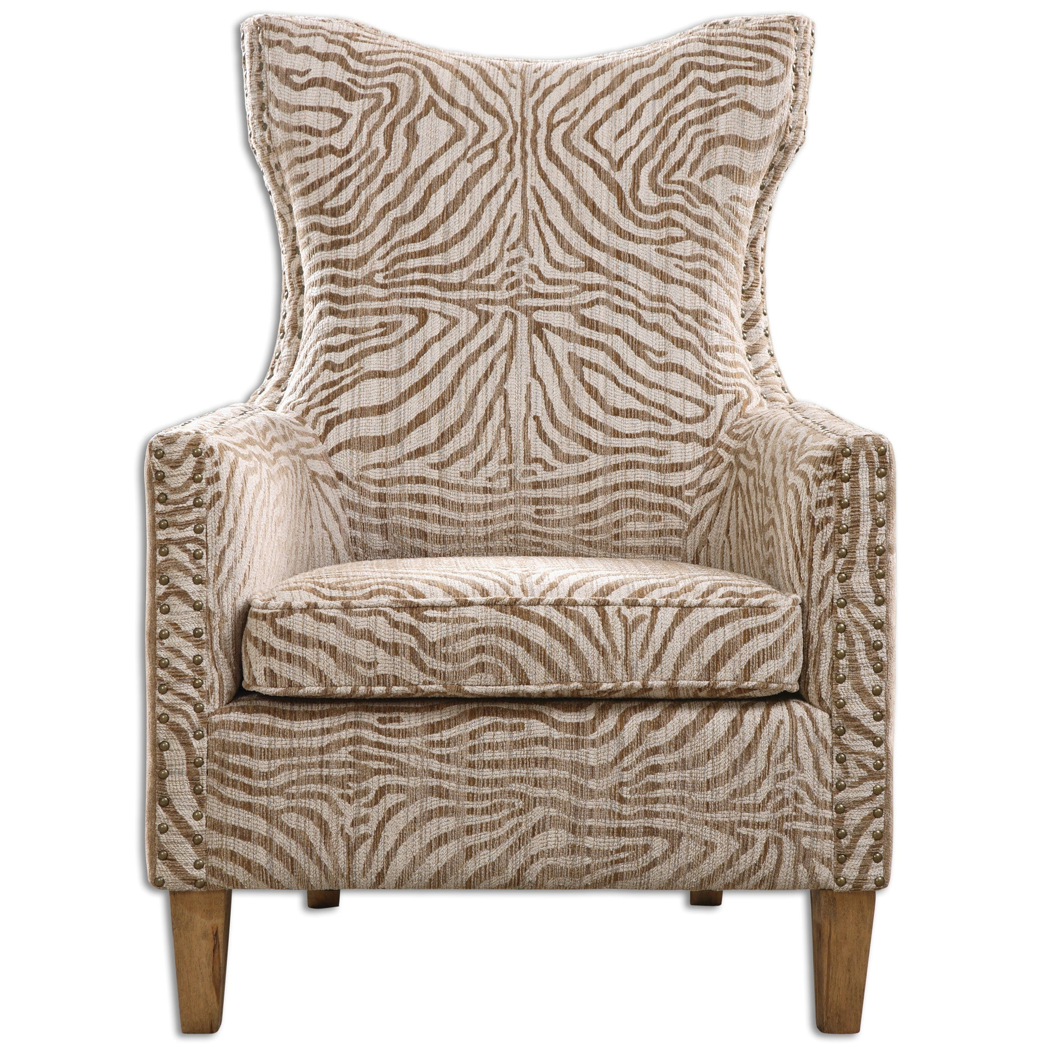 Uttermost Kiango Wood Fabric and Metal Animal Pattern Armchair in Brown/White