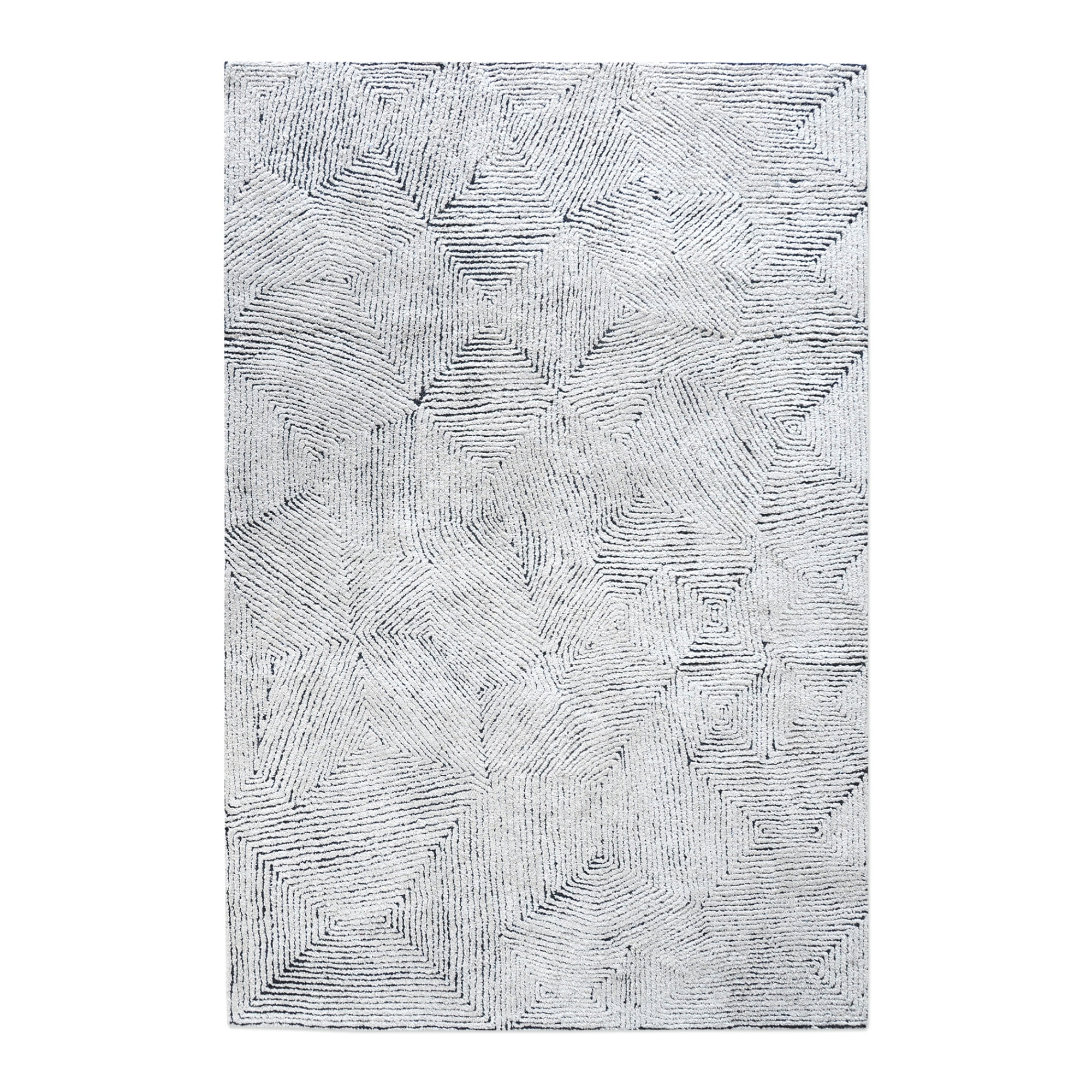 Uttermost Maze Alfombra de Lana Tejida a Mano de 96x120" en Marfil y Azul de Mezclilla